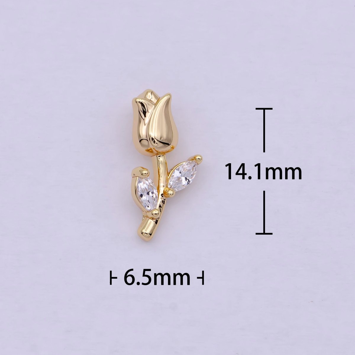 14K Gold plated Small Rose Flower with Marquise Leaf Charm | C-384 - DLUXCA