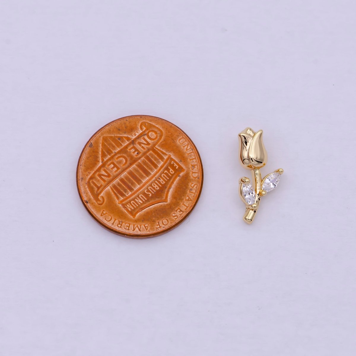 14K Gold plated Small Rose Flower with Marquise Leaf Charm | C-384 - DLUXCA