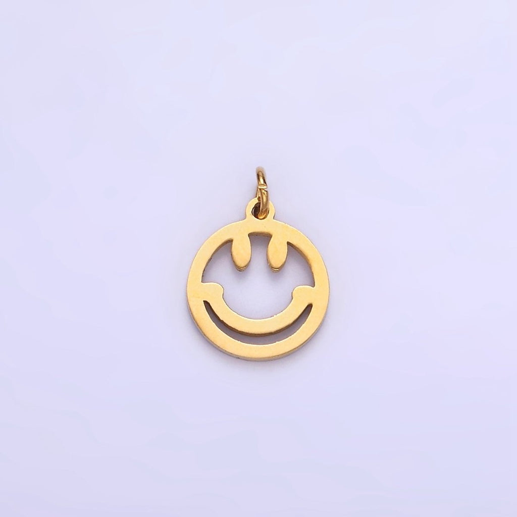 14K Gold plated Smiley Face Emotion Open Round Charm | P951 - DLUXCA