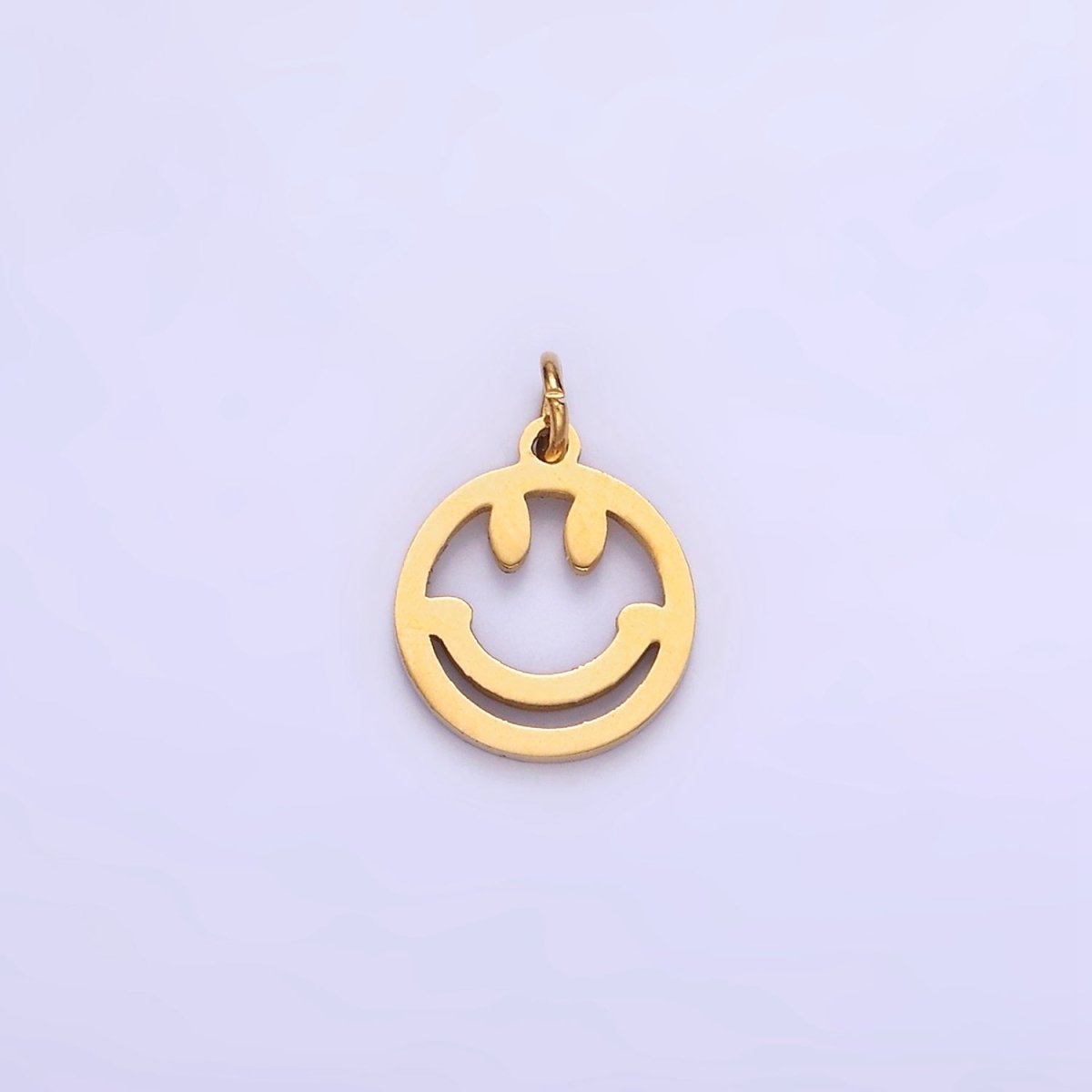 14K Gold plated Smiley Face Emotion Open Round Charm | P951 - DLUXCA