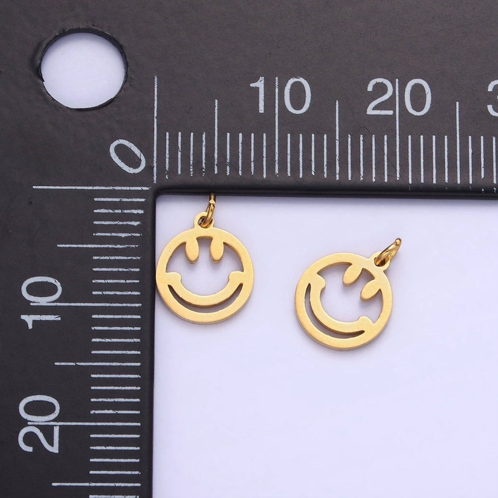 14K Gold plated Smiley Face Emotion Open Round Charm | P951 - DLUXCA