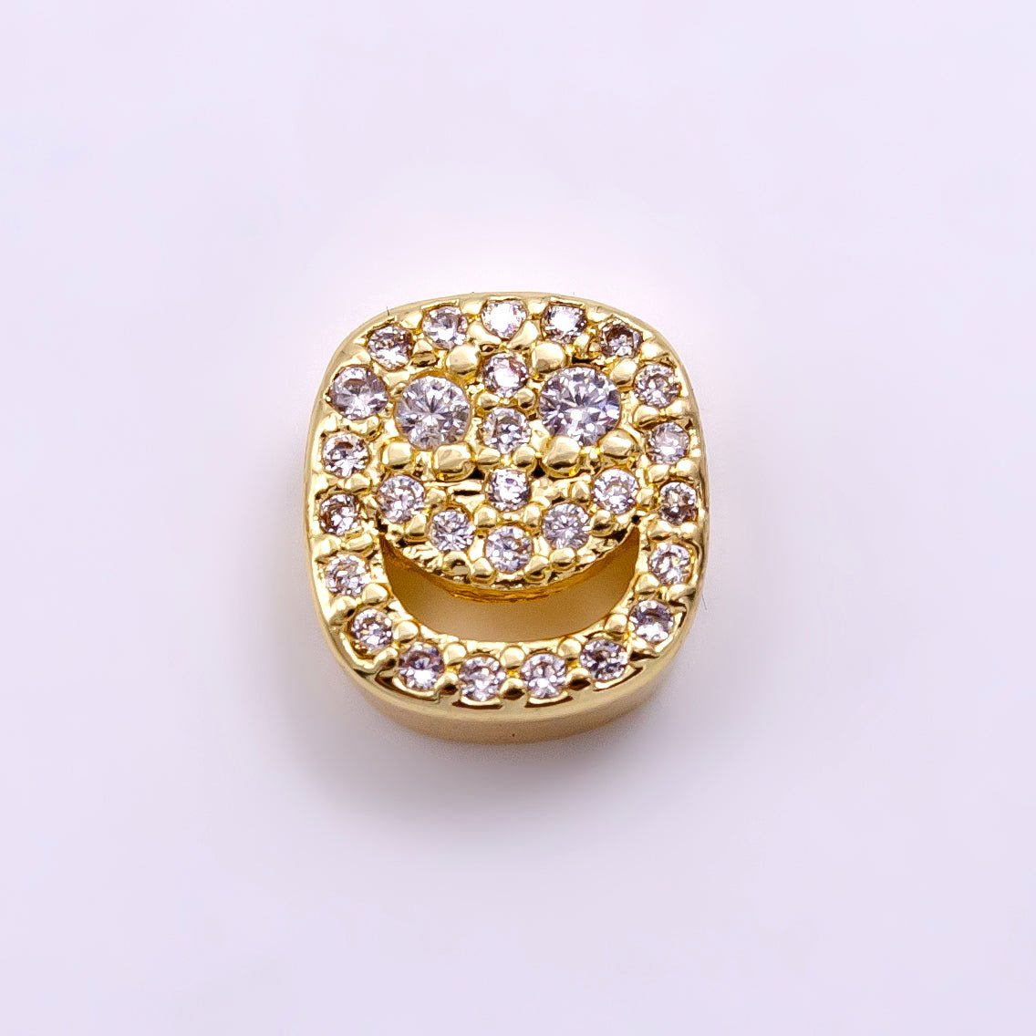 14K Gold plated Smiley Face Micro Paved CZ Bead | B882 - DLUXCA
