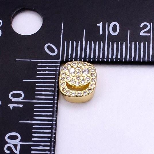 14K Gold plated Smiley Face Micro Paved CZ Bead | B882 - DLUXCA