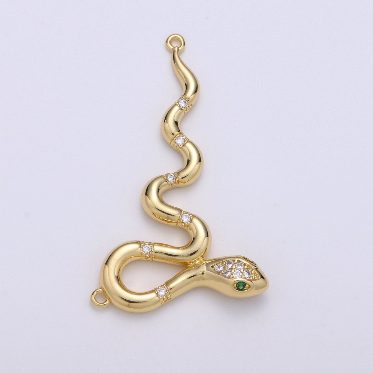 14k Gold plated Snake Charm, Gold Snake Pendant Charm, Animal Jewelry Charm Double Bail Charm DIY Jewelry F-429 - DLUXCA