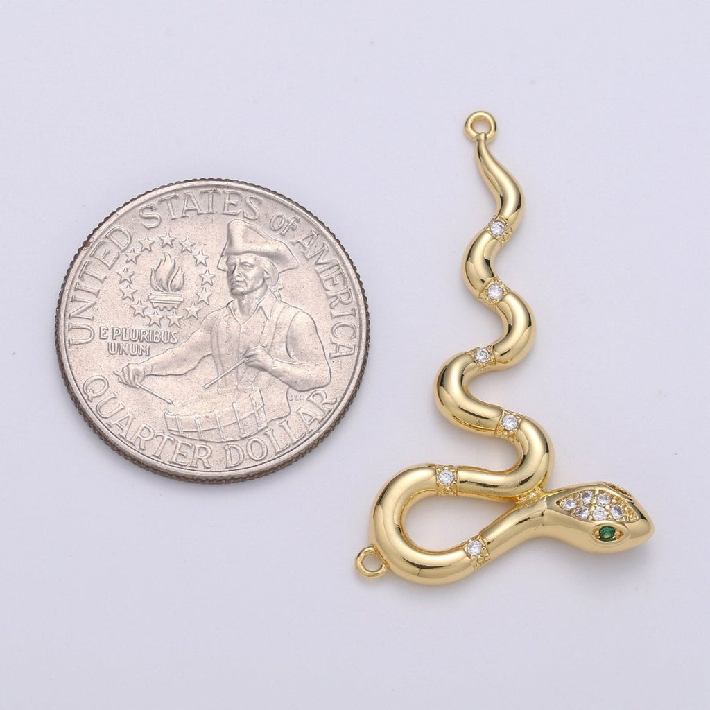 14k Gold plated Snake Charm, Gold Snake Pendant Charm, Animal Jewelry Charm Double Bail Charm DIY Jewelry F-429 - DLUXCA