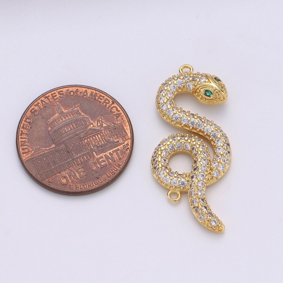 14K Gold plated Snake Connector, Serpent Animal Lover Link Connector Cubic Zirconia Bracelet Connector, Necklace Pendant Findings For Jewelry Making Supply F-455 - DLUXCA