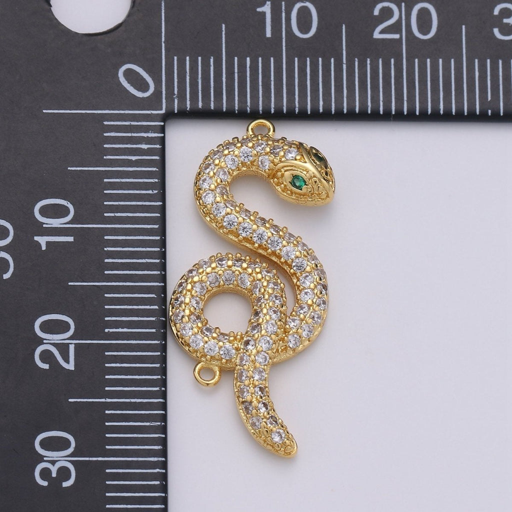 14K Gold plated Snake Connector, Serpent Animal Lover Link Connector Cubic Zirconia Bracelet Connector, Necklace Pendant Findings For Jewelry Making Supply F-455 - DLUXCA