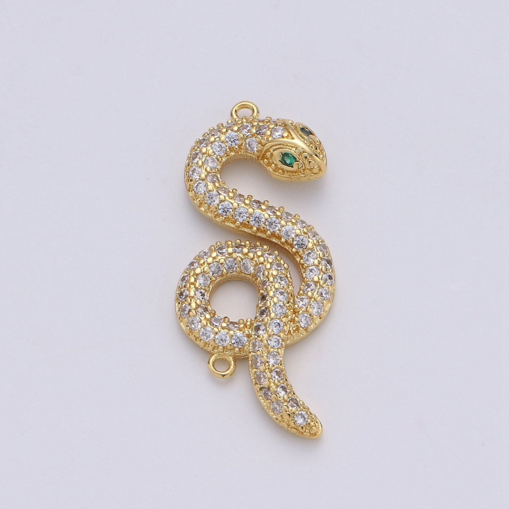 14K Gold plated Snake Connector, Serpent Animal Lover Link Connector Cubic Zirconia Bracelet Connector, Necklace Pendant Findings For Jewelry Making Supply F-455 - DLUXCA
