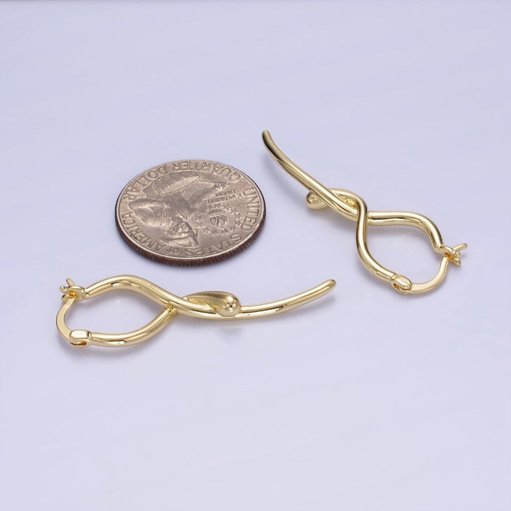 14K Gold plated Snake Minimalist Drop Latch Hoop Earrings | AE523 - DLUXCA