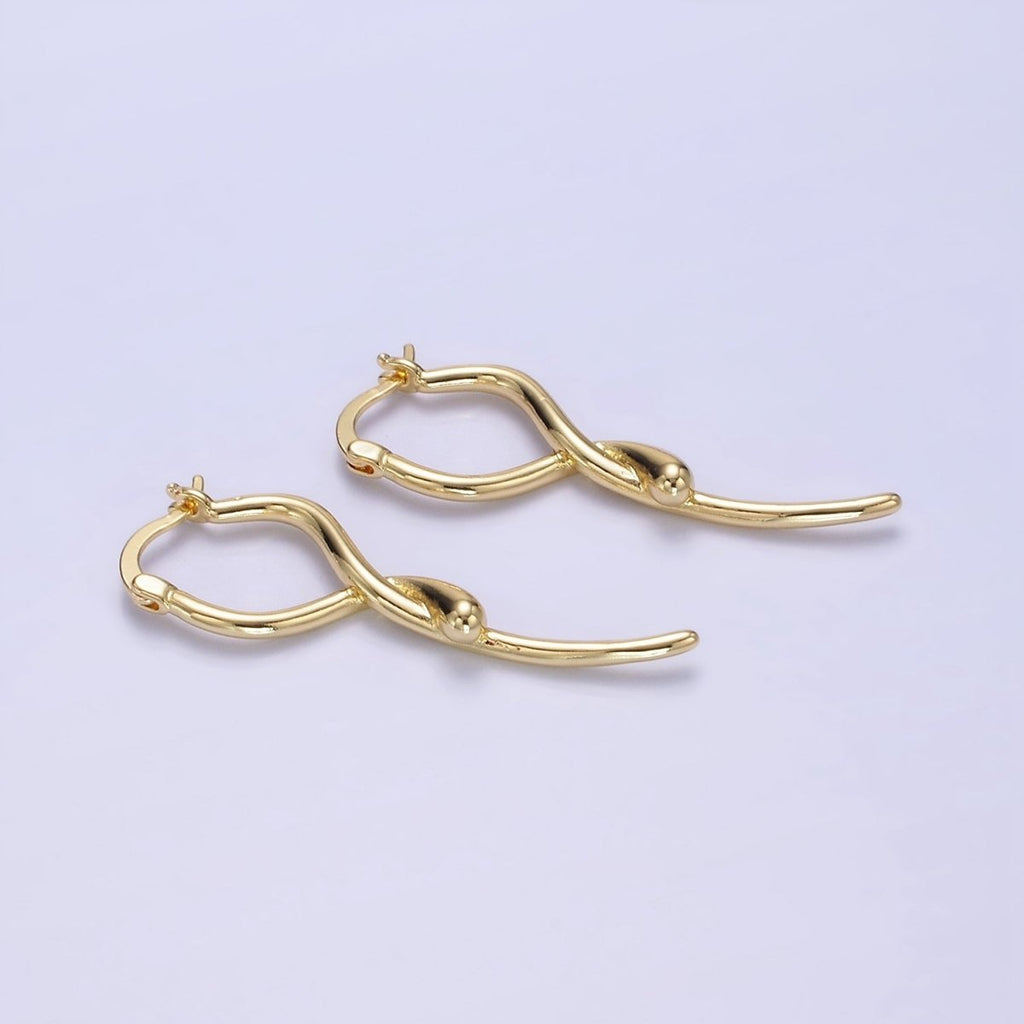 14K Gold plated Snake Minimalist Drop Latch Hoop Earrings | AE523 - DLUXCA
