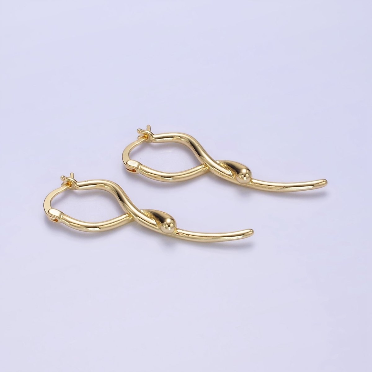 14K Gold plated Snake Minimalist Drop Latch Hoop Earrings | AE523 - DLUXCA