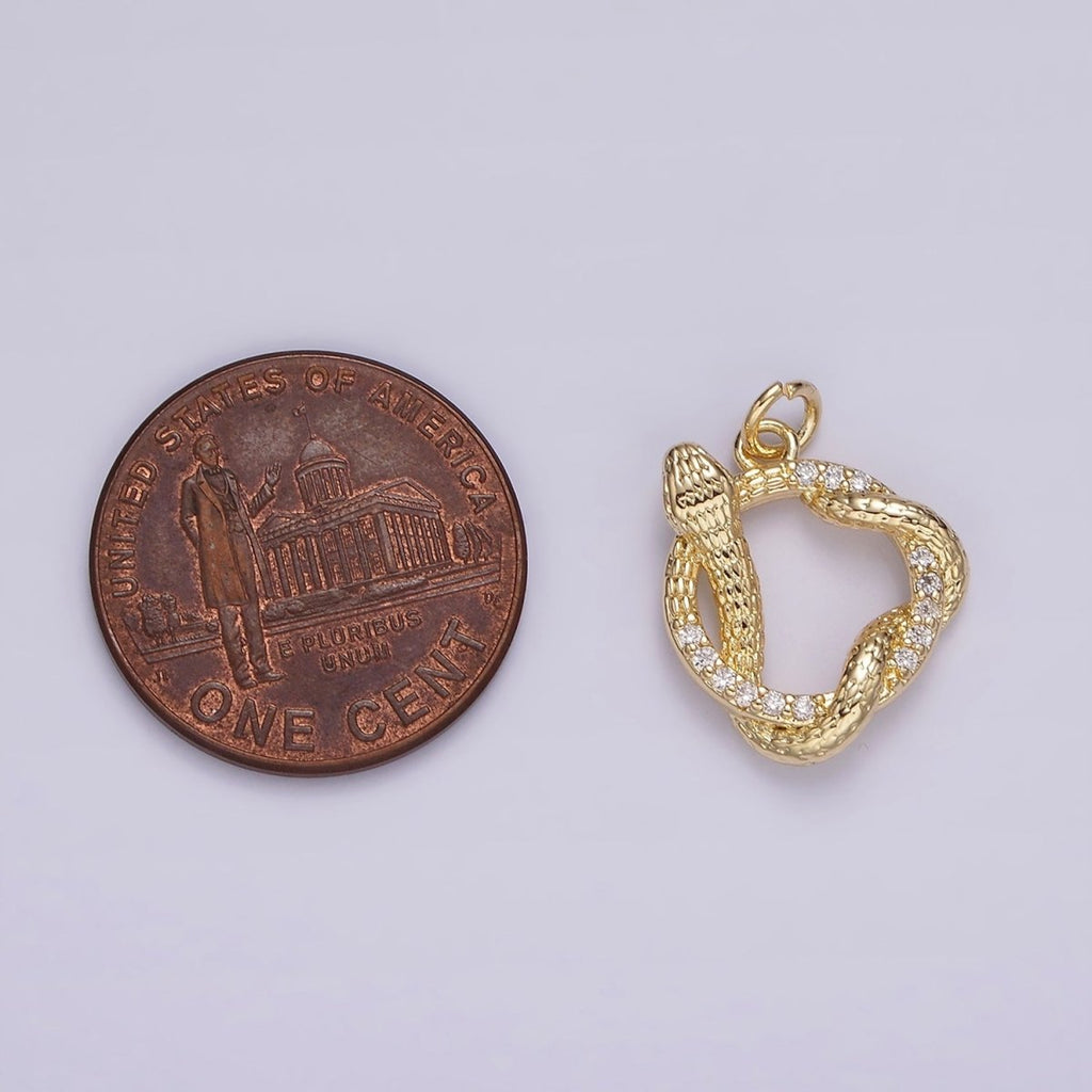 14K Gold plated Snake Serpent Slither Open Circular Round Micro Paved CZ Charm | AG503 - DLUXCA
