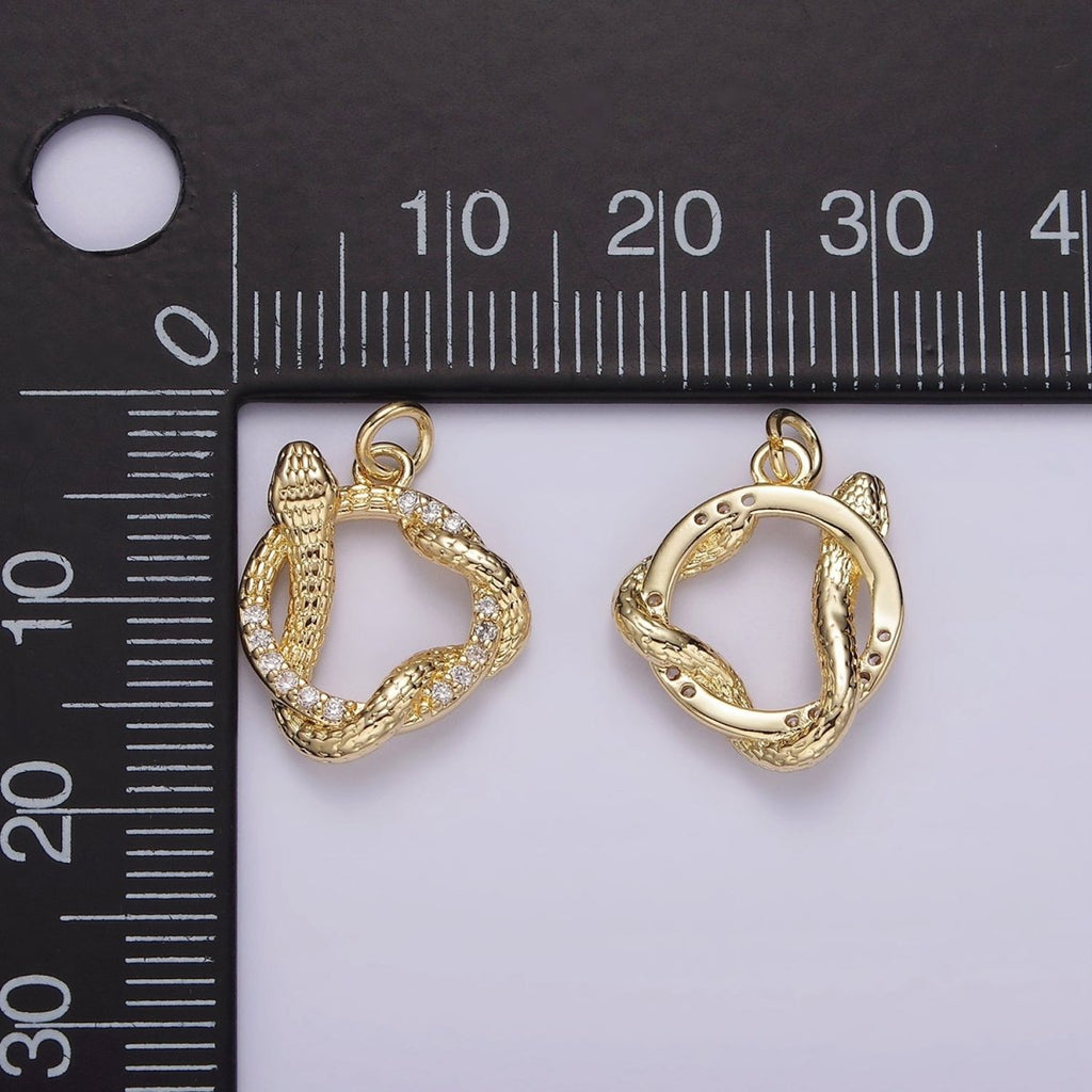 14K Gold plated Snake Serpent Slither Open Circular Round Micro Paved CZ Charm | AG503 - DLUXCA