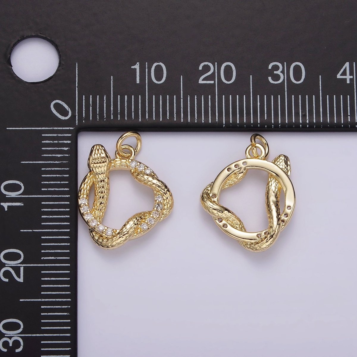 14K Gold plated Snake Serpent Slither Open Circular Round Micro Paved CZ Charm | AG503 - DLUXCA