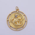 14K Gold plated Snake Serpent Slithering Sunburst Open 30mm Round Charm | N748 - DLUXCA