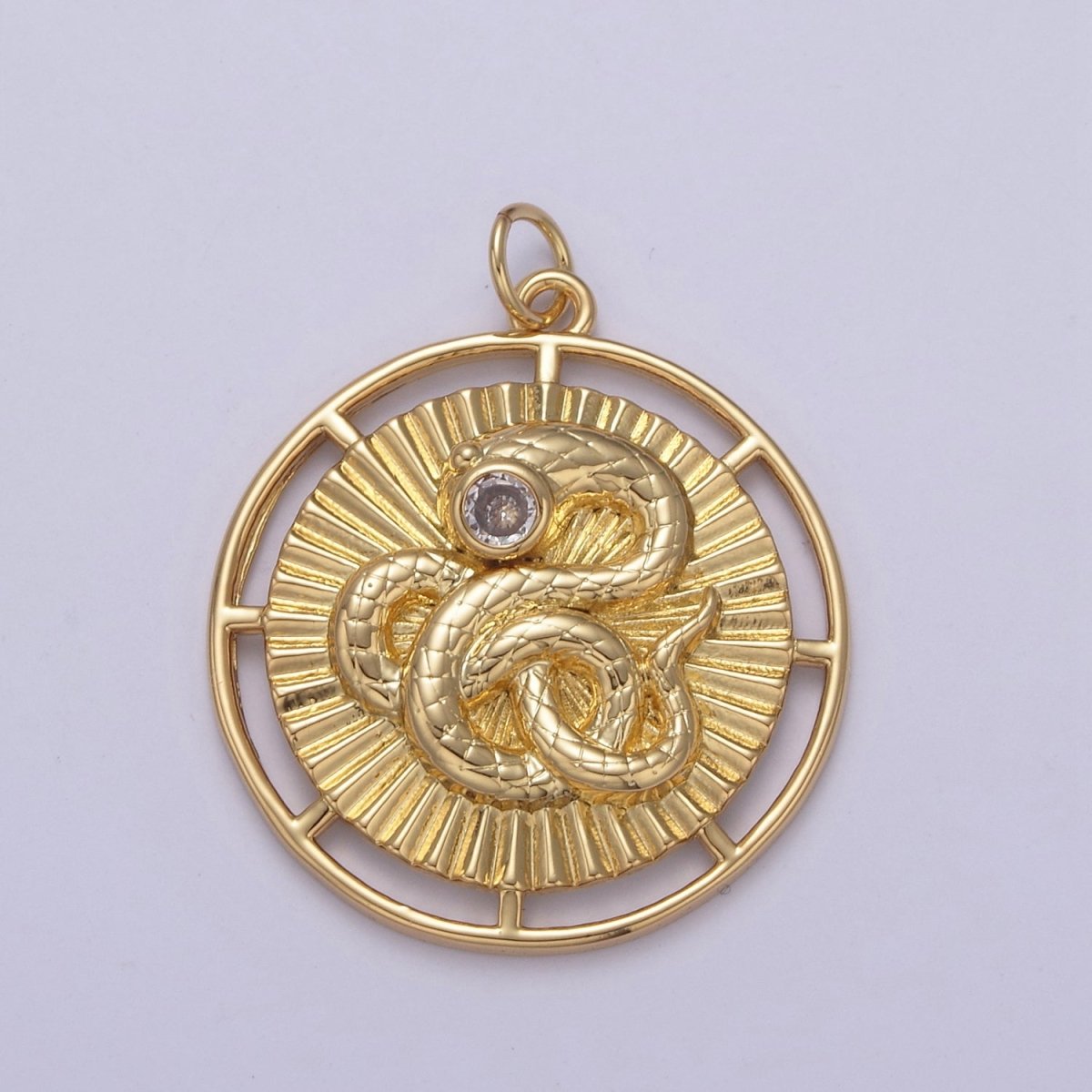 14K Gold plated Snake Serpent Slithering Sunburst Open 30mm Round Charm | N748 - DLUXCA