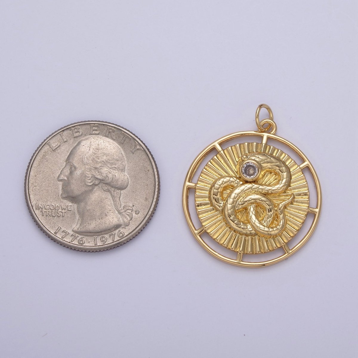 14K Gold plated Snake Serpent Slithering Sunburst Open 30mm Round Charm | N748 - DLUXCA