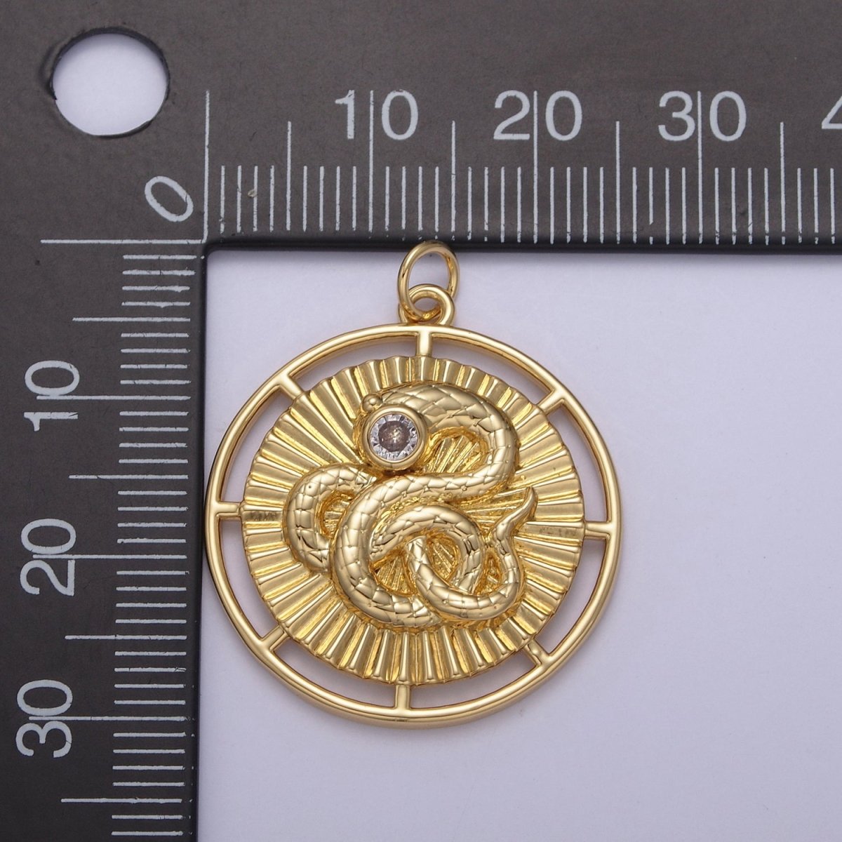14K Gold plated Snake Serpent Slithering Sunburst Open 30mm Round Charm | N748 - DLUXCA