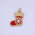 14K Gold plated Snow CZ Pearl Lined Red Socks Stockings Charm | AG645 - DLUXCA