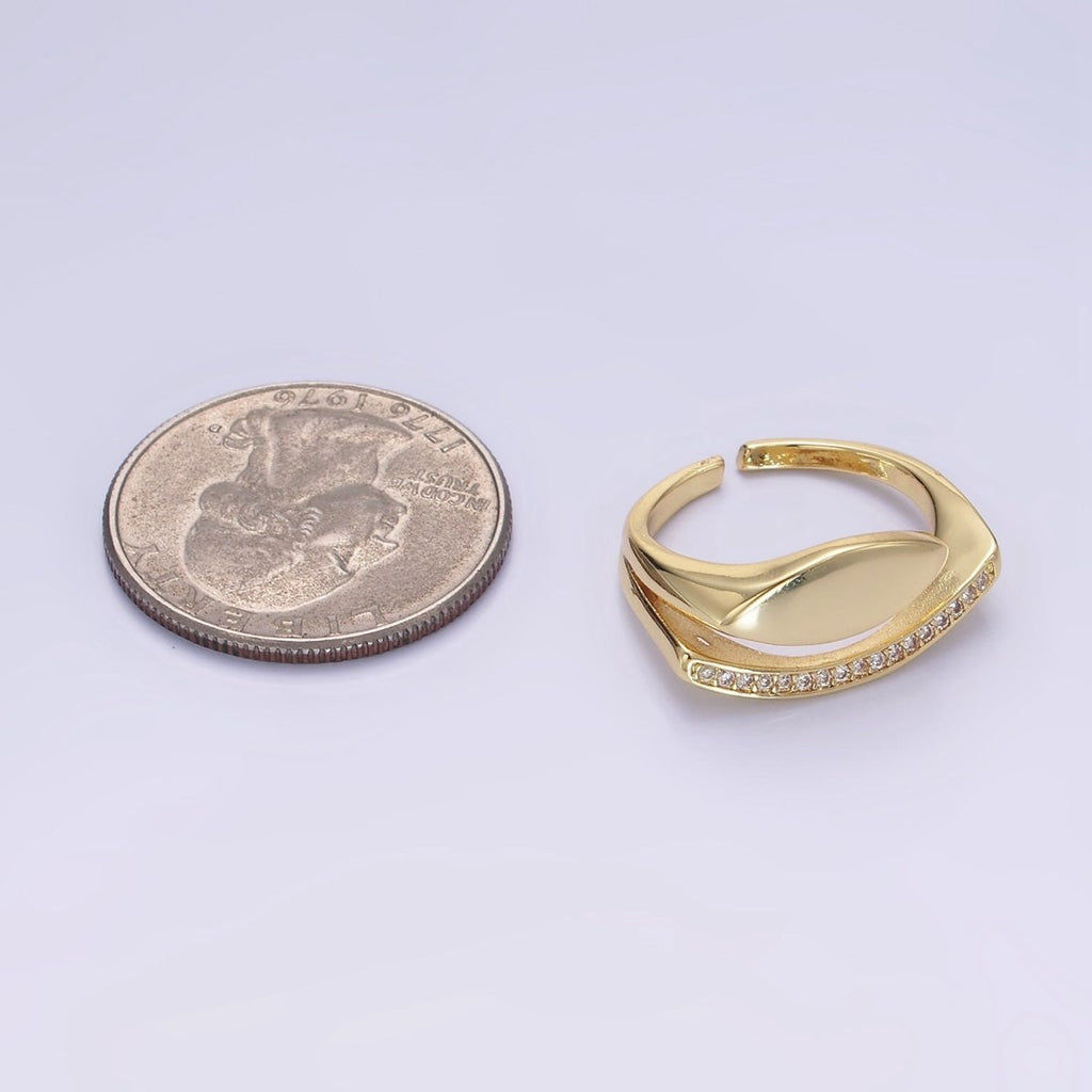14K Gold plated Sphere Micro Paved CZ Double Band Signet Ring | O1348 - DLUXCA