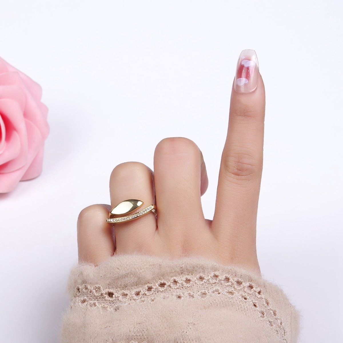 14K Gold plated Sphere Micro Paved CZ Double Band Signet Ring | O1348 - DLUXCA