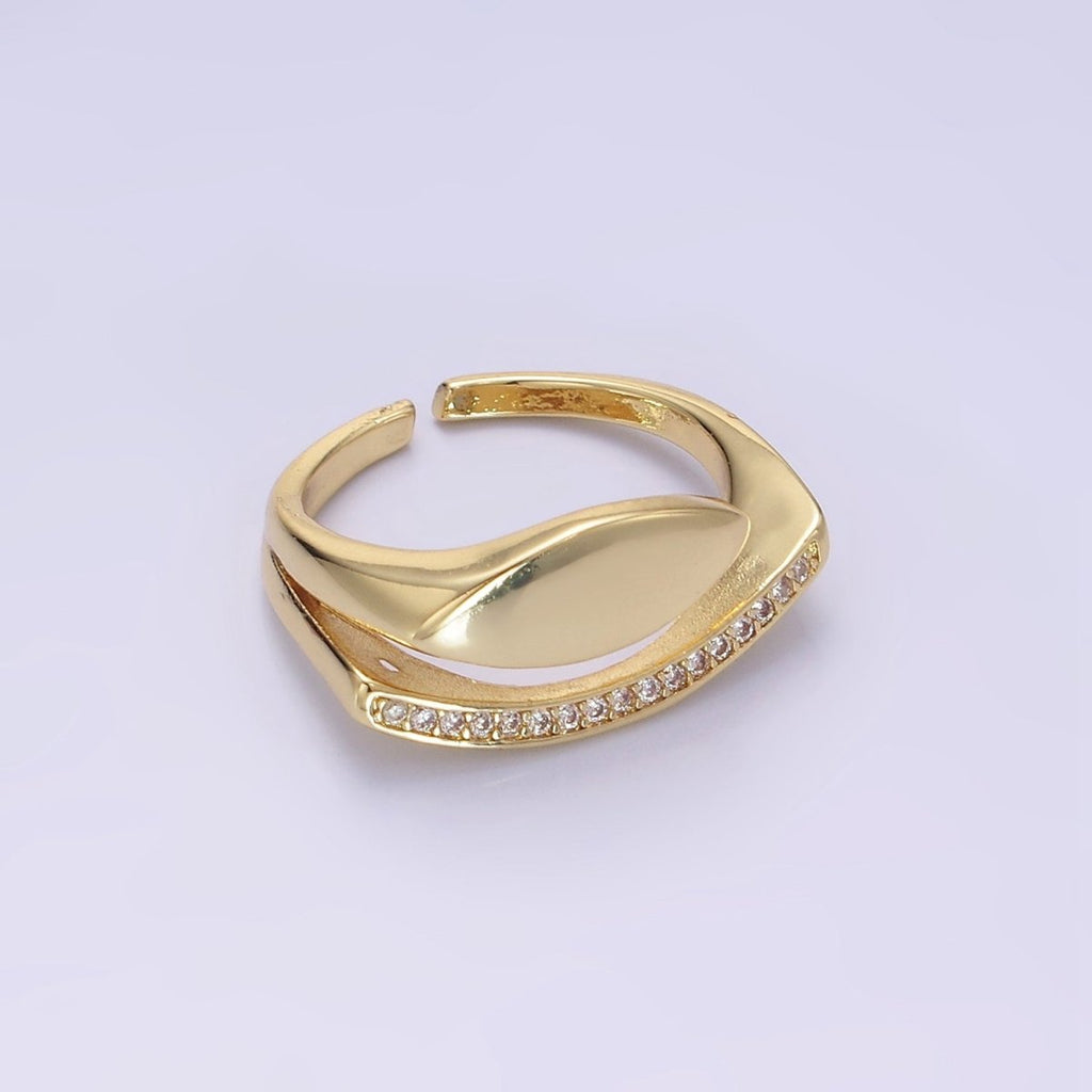 14K Gold plated Sphere Micro Paved CZ Double Band Signet Ring | O1348 - DLUXCA
