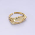 14K Gold plated Sphere Micro Paved CZ Double Band Signet Ring | O1348 - DLUXCA