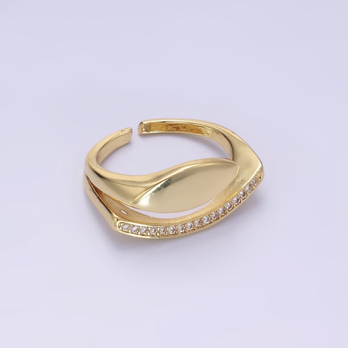 14K Gold plated Sphere Micro Paved CZ Double Band Signet Ring | O1348 - DLUXCA