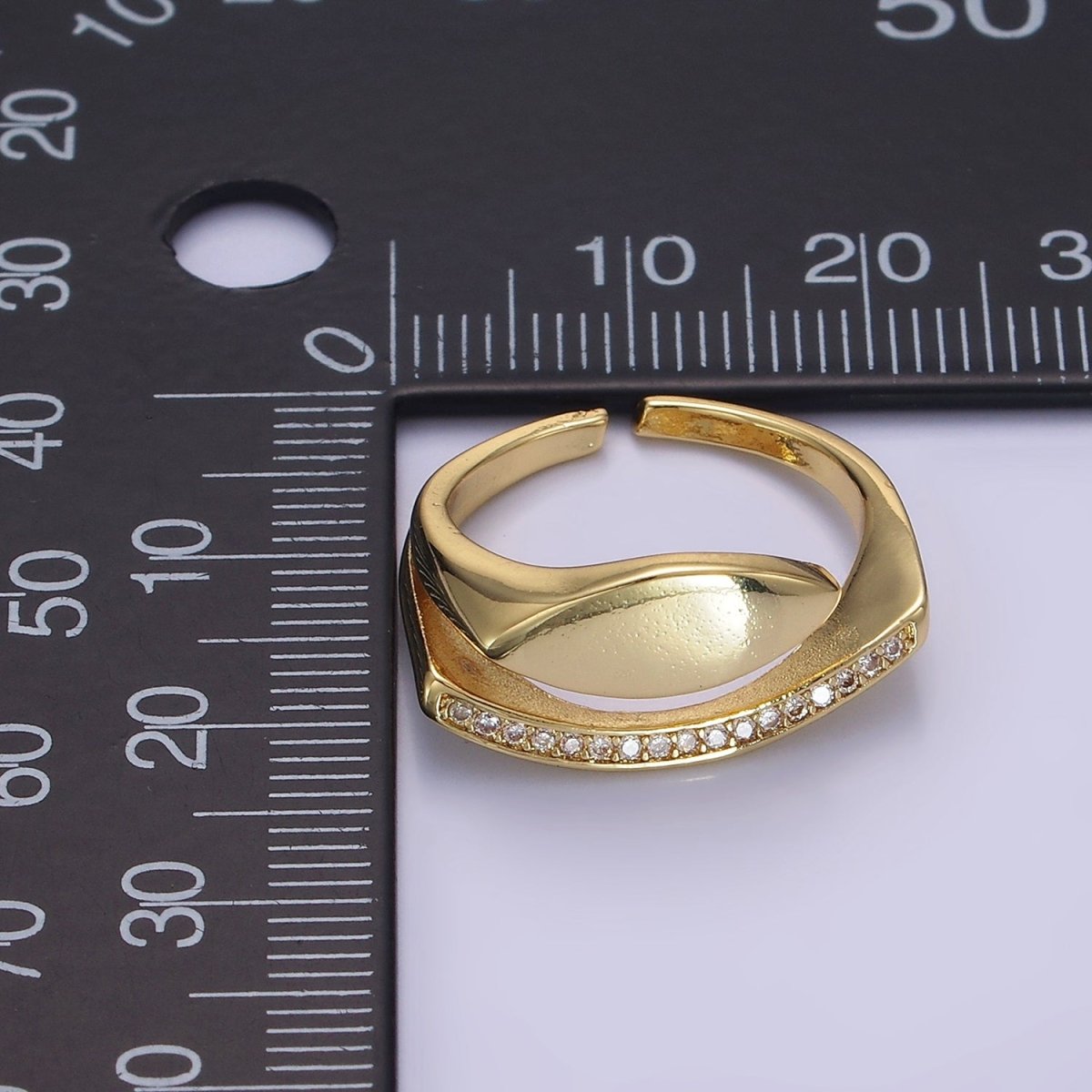 14K Gold plated Sphere Micro Paved CZ Double Band Signet Ring | O1348 - DLUXCA