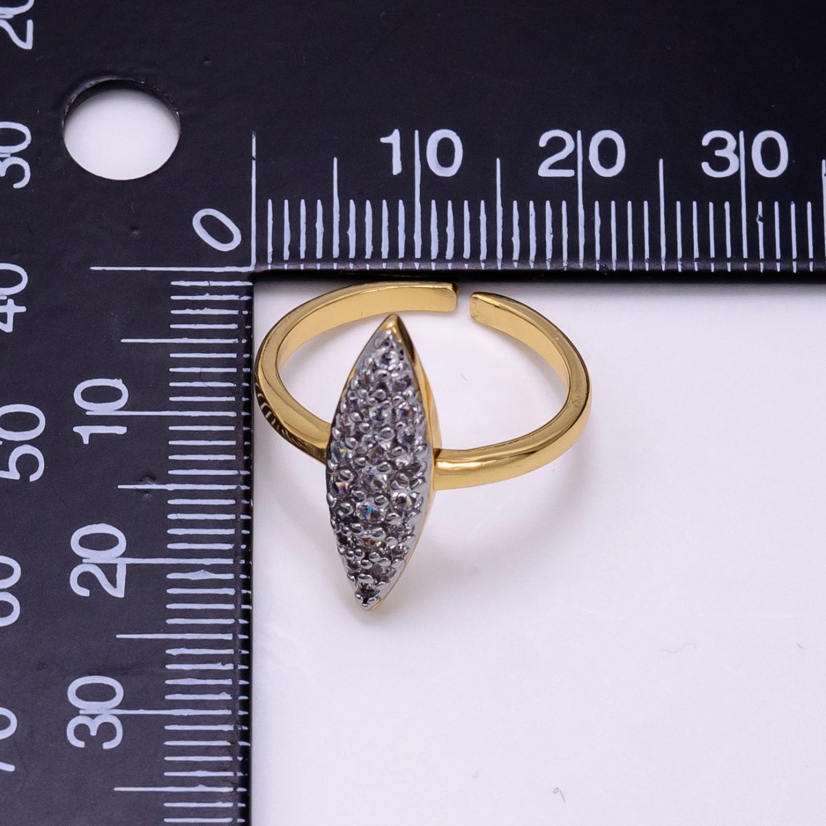 14K Gold plated Sphere Micro Paved CZ Mixed Metal Ring | O1355 - DLUXCA