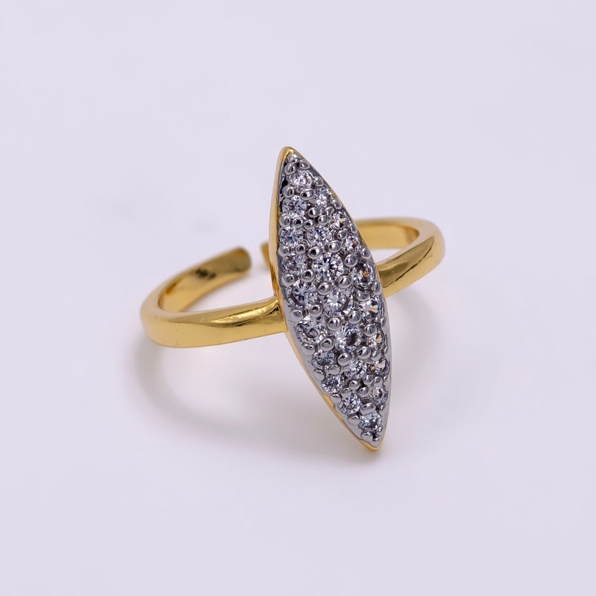 14K Gold plated Sphere Micro Paved CZ Mixed Metal Ring | O1355 - DLUXCA