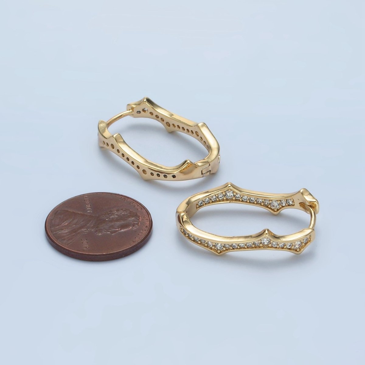 14K Gold plated Spiked Front - Facing CZ Oblong Hoop Earrings | V495 - DLUXCA