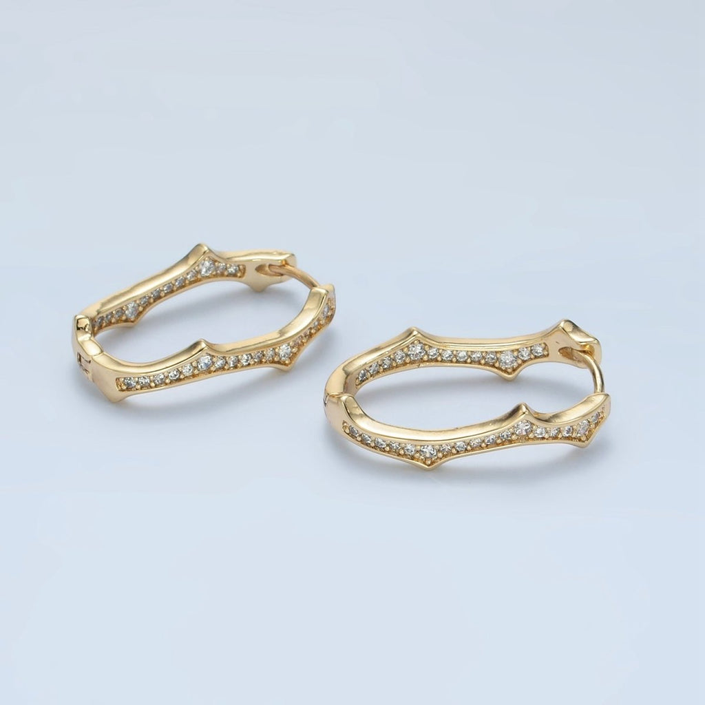 14K Gold plated Spiked Front - Facing CZ Oblong Hoop Earrings | V495 - DLUXCA