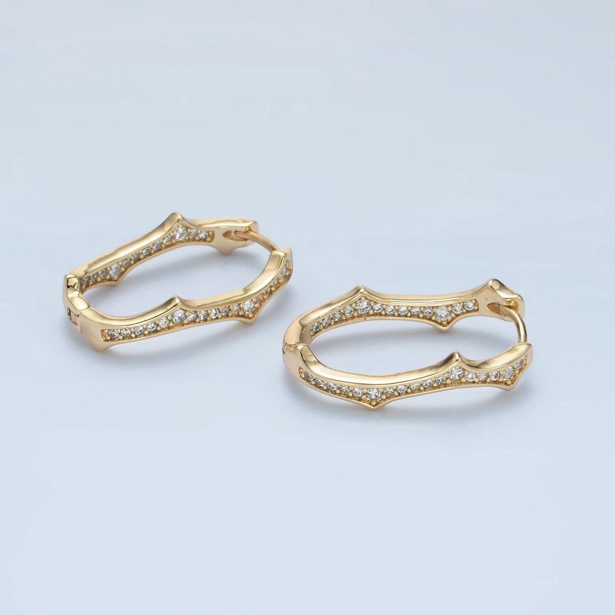 14K Gold plated Spiked Front - Facing CZ Oblong Hoop Earrings | V495 - DLUXCA