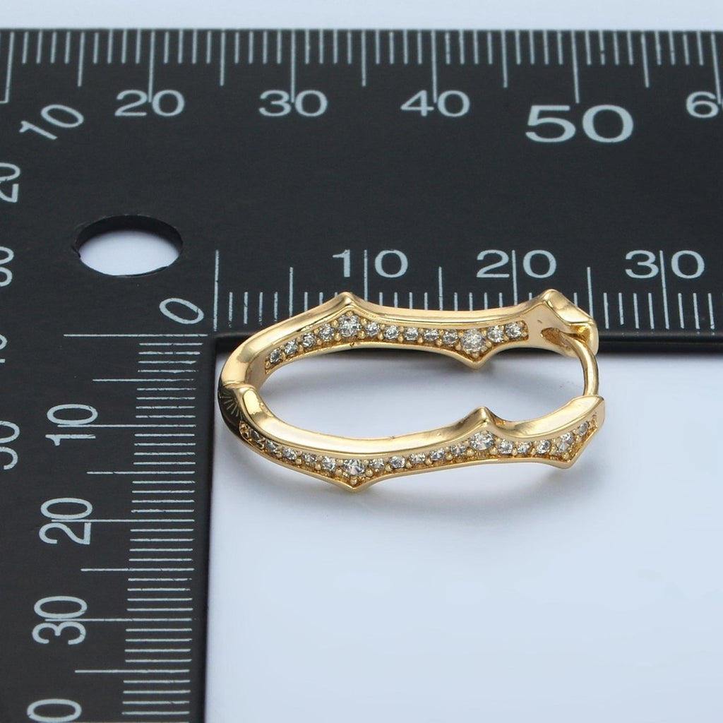14K Gold plated Spiked Front - Facing CZ Oblong Hoop Earrings | V495 - DLUXCA