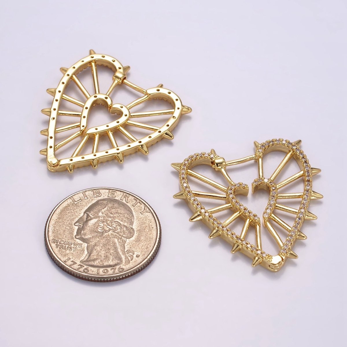 14K Gold plated Spiked Heart Micro Paved CZ Hoops Earrings | Q066 - DLUXCA