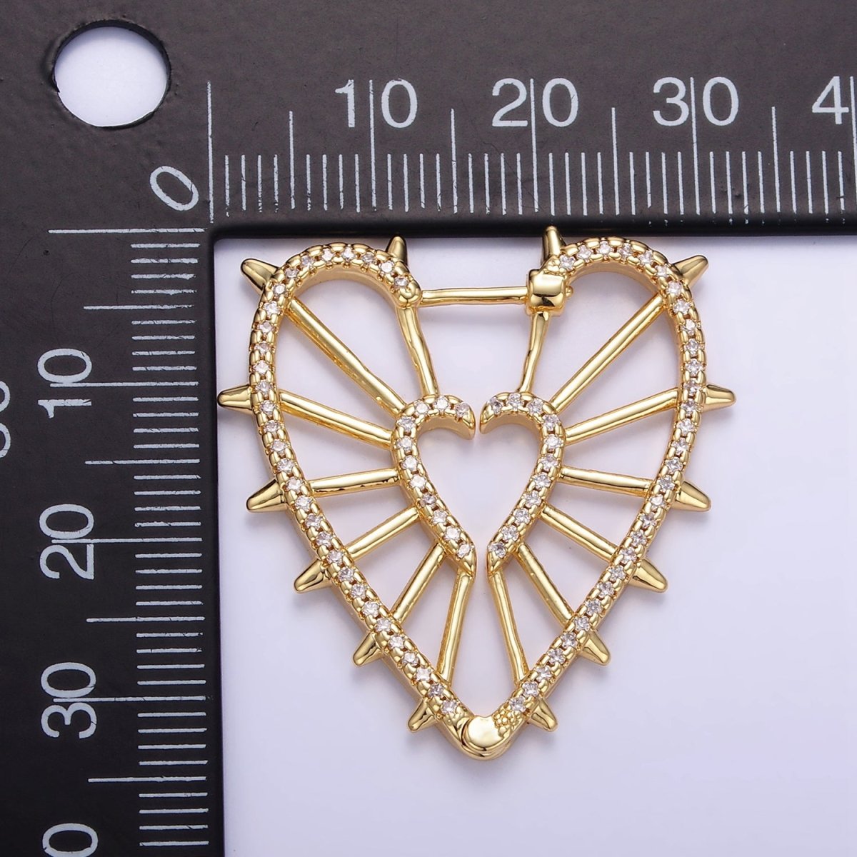 14K Gold plated Spiked Heart Micro Paved CZ Hoops Earrings | Q066 - DLUXCA