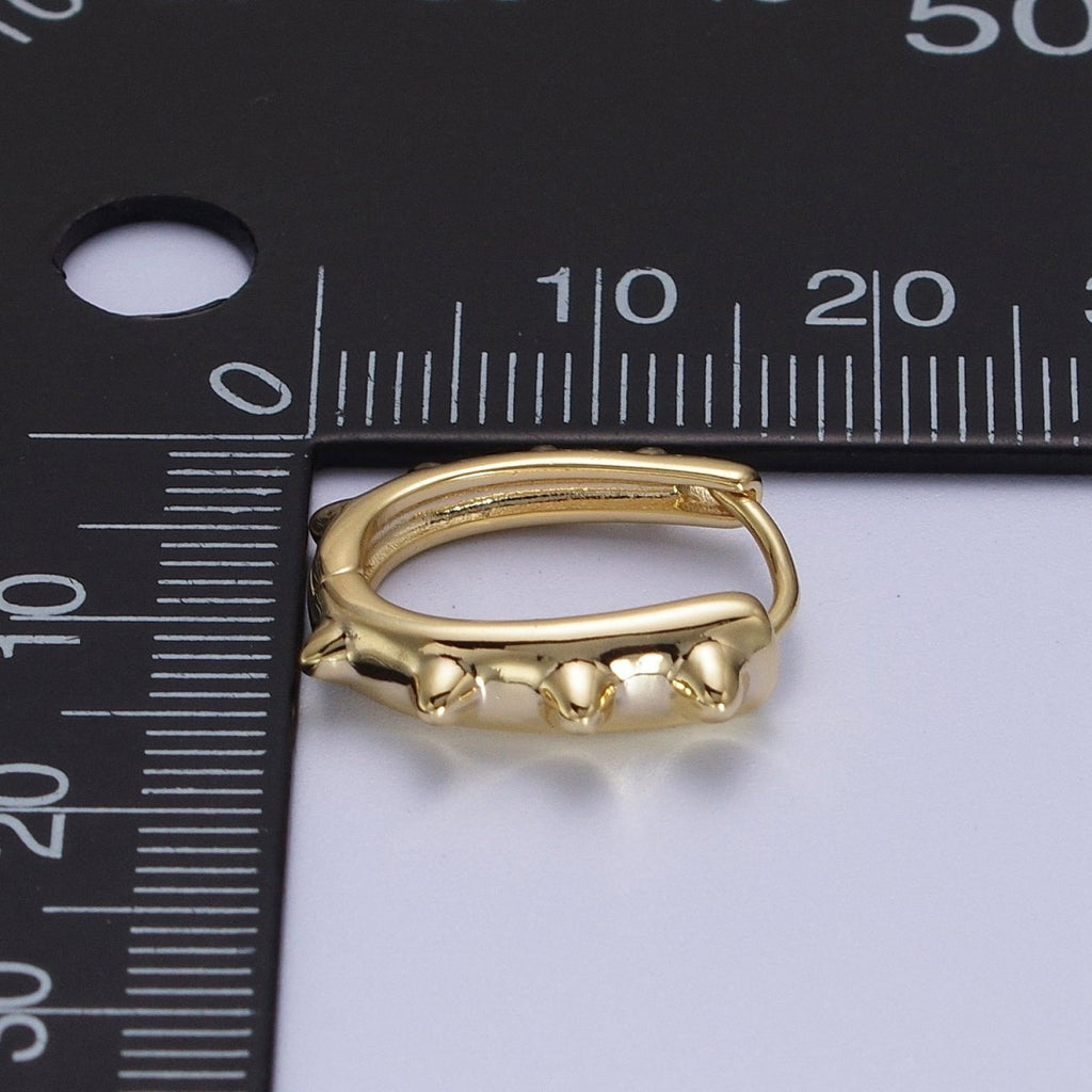 14K Gold plated Spiked Lined Oblong U-Shaped 17mm Huggie Earrings | V-025 - DLUXCA