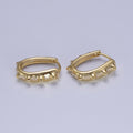 14K Gold plated Spiked Lined Oblong U-Shaped 17mm Huggie Earrings | V-025 - DLUXCA
