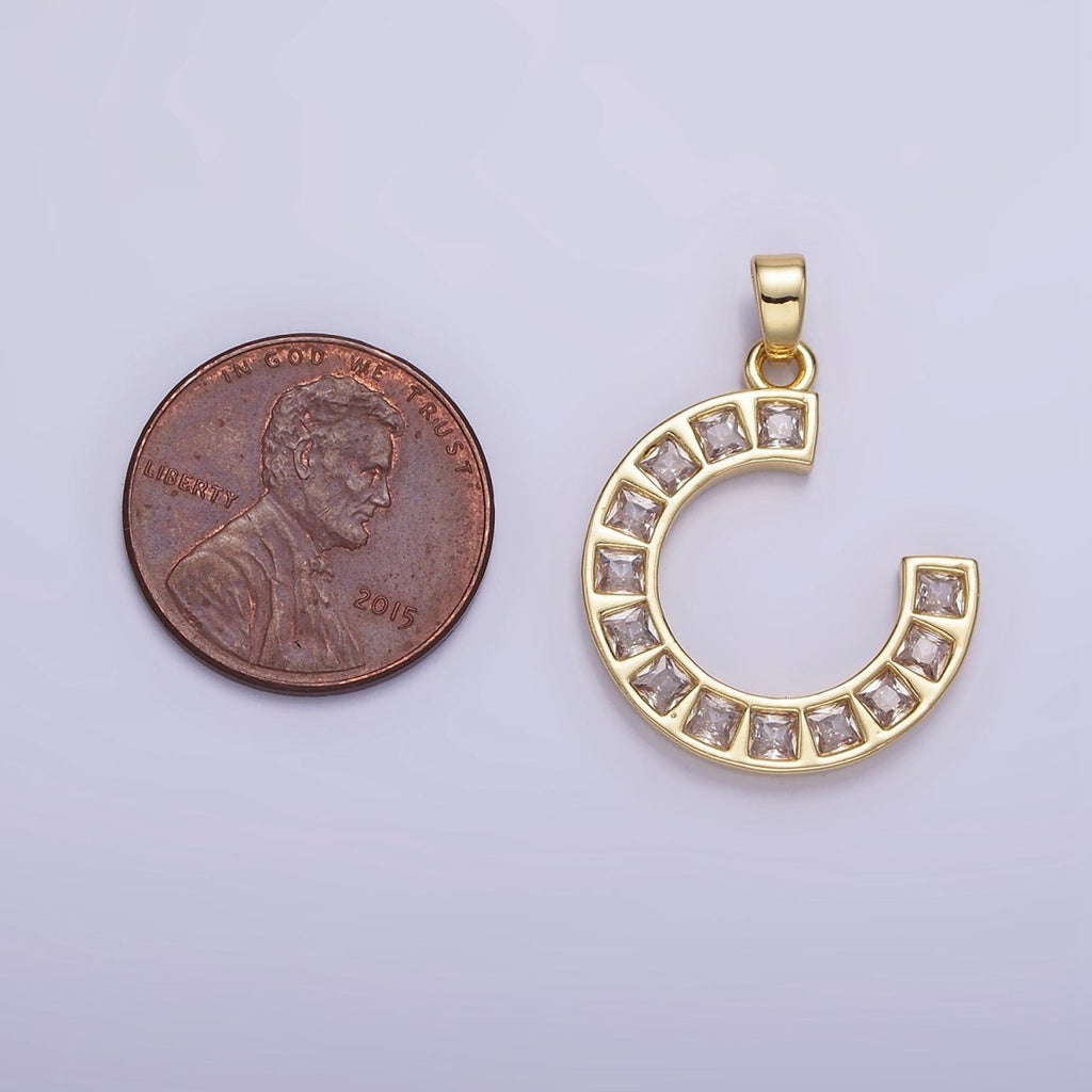 14K Gold plated Square Baguette Circular Curved Pendant | AH143 - DLUXCA