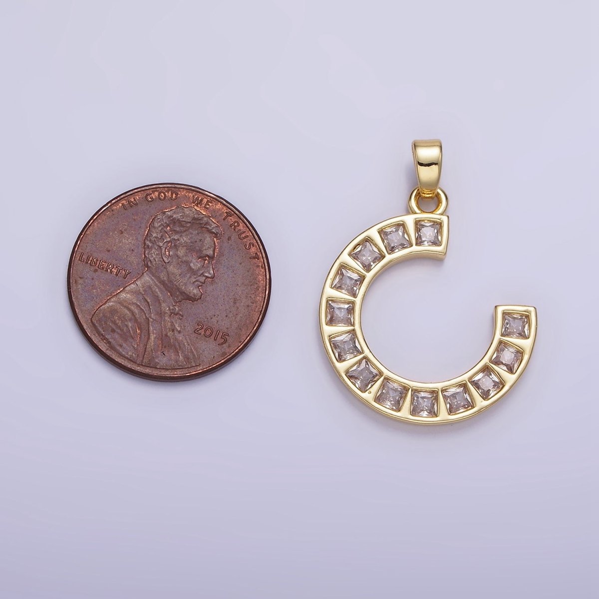 14K Gold plated Square Baguette Circular Curved Pendant | AH143 - DLUXCA