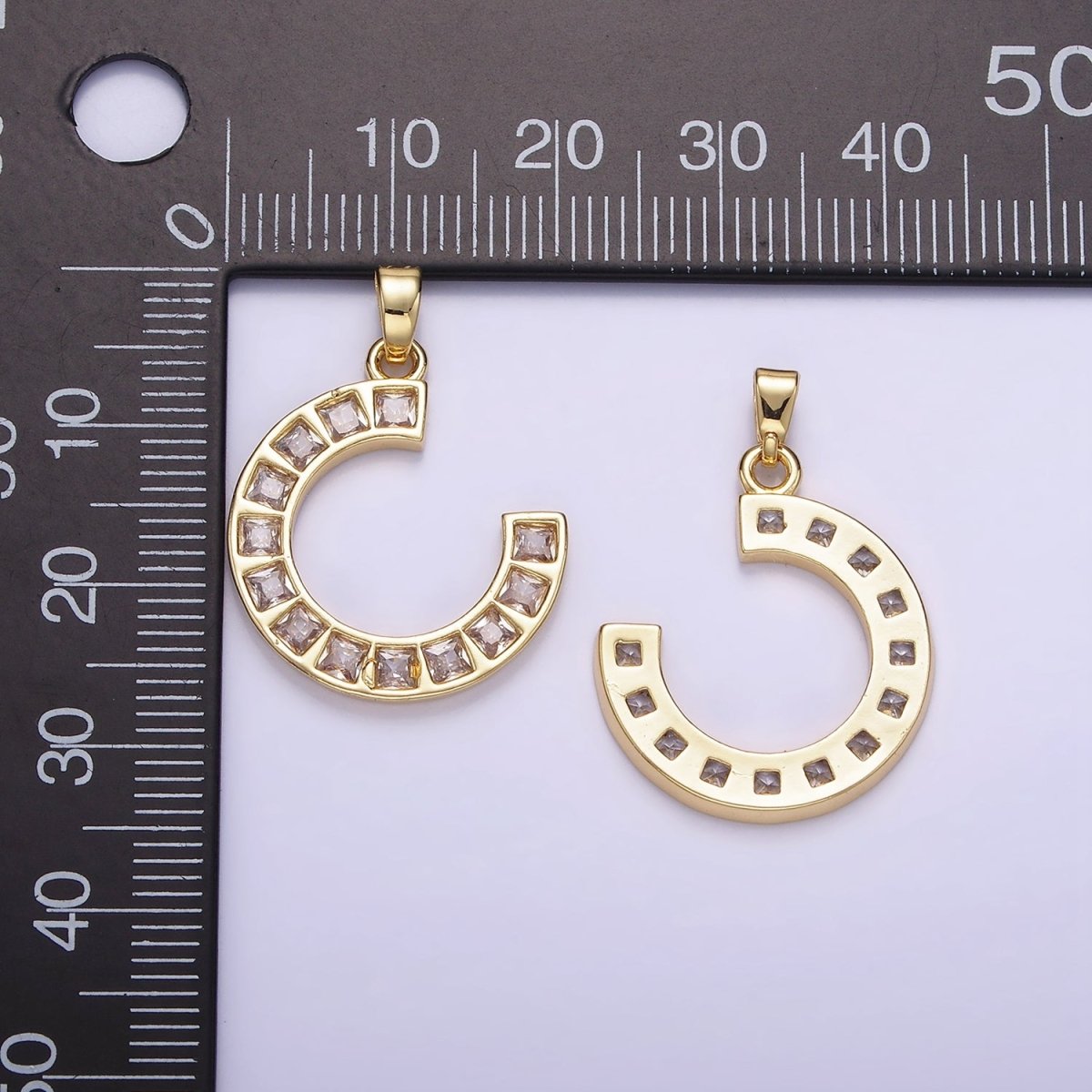14K Gold plated Square Baguette Circular Curved Pendant | AH143 - DLUXCA