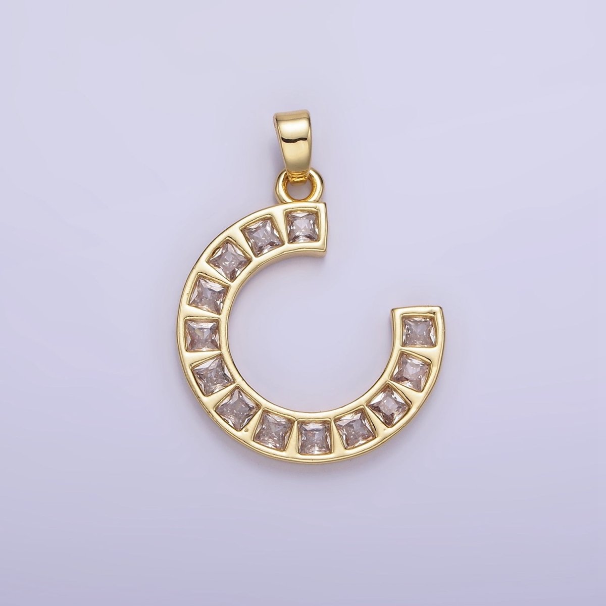 14K Gold plated Square Baguette Circular Curved Pendant | AH143 - DLUXCA