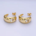 14K Gold plated Square CZ Chubby C-Shaped Hoop Earrings | AB1402 - DLUXCA
