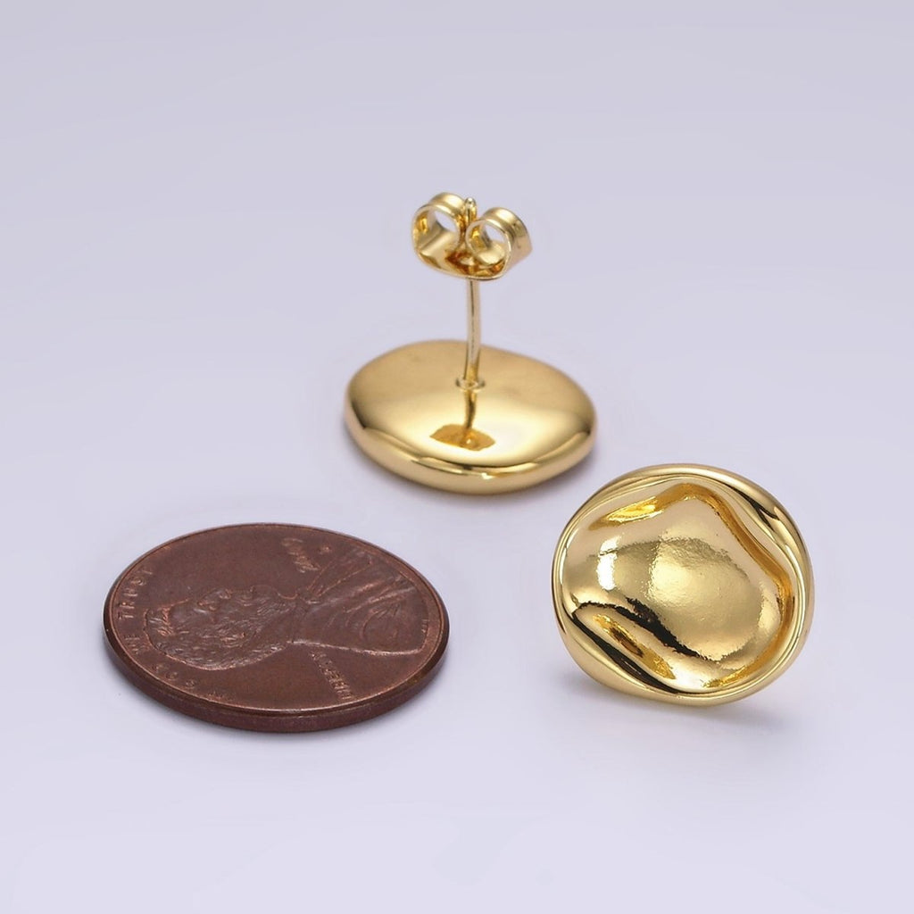14K Gold plated Stamped Dome Molten Round Stud Earrings | AE941 - DLUXCA