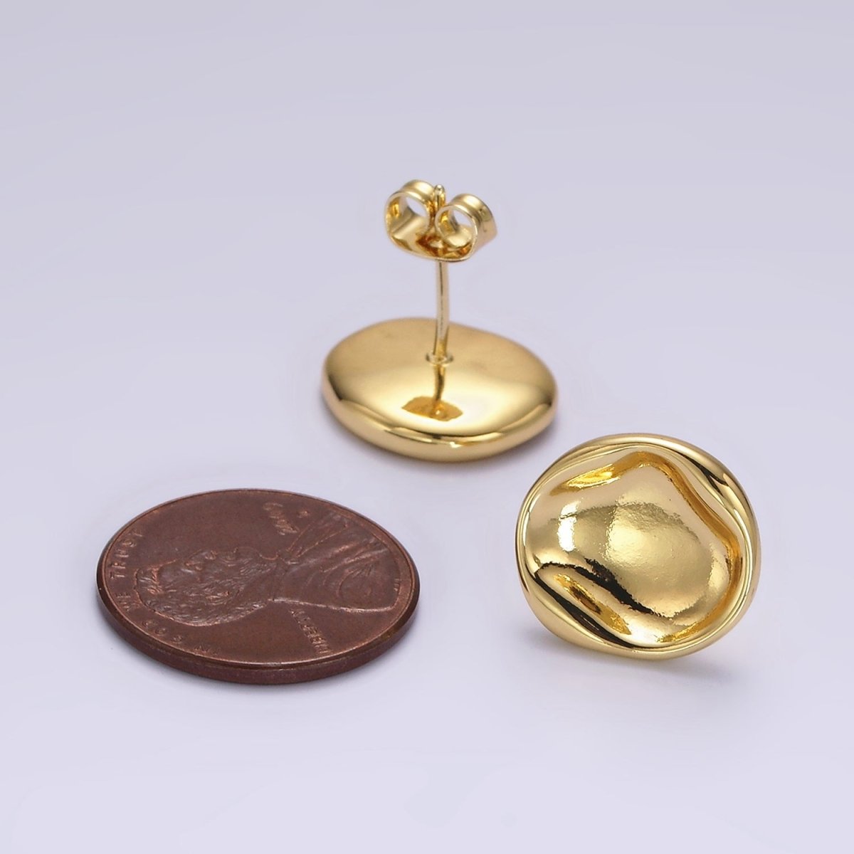 14K Gold plated Stamped Dome Molten Round Stud Earrings | AE941 - DLUXCA