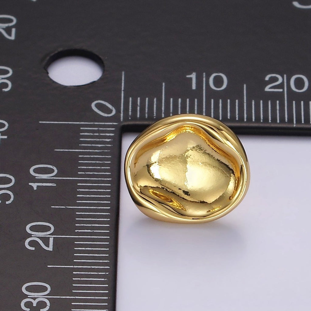 14K Gold plated Stamped Dome Molten Round Stud Earrings | AE941 - DLUXCA