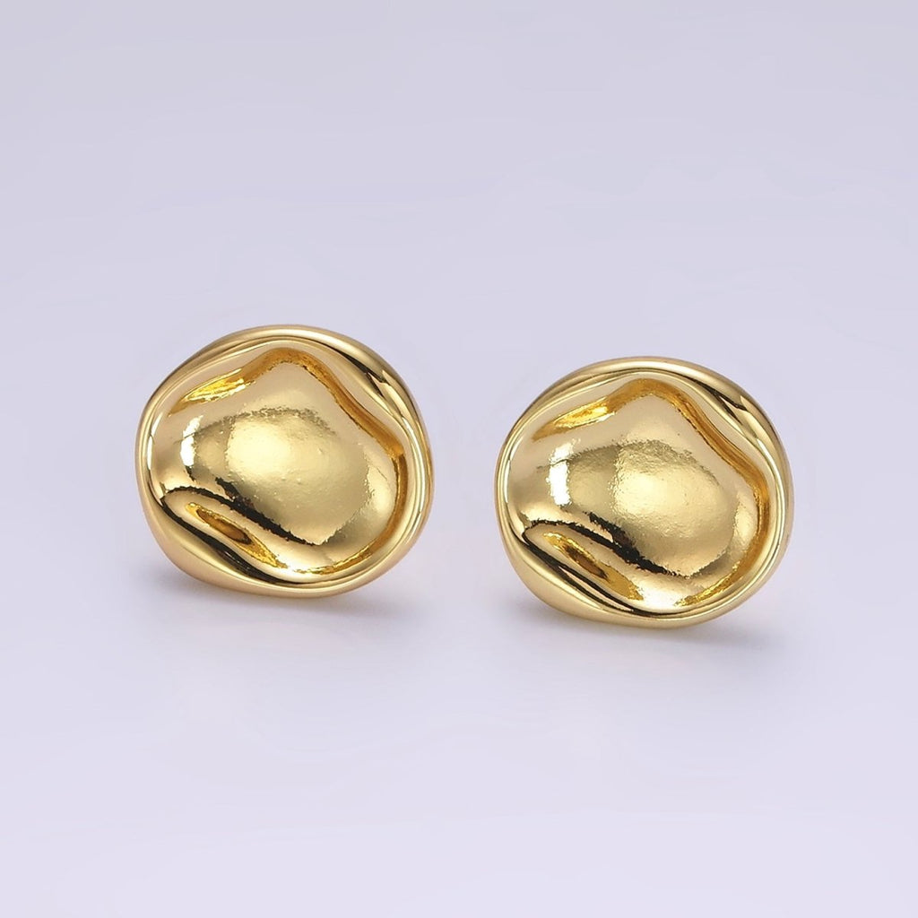 14K Gold plated Stamped Dome Molten Round Stud Earrings | AE941 - DLUXCA