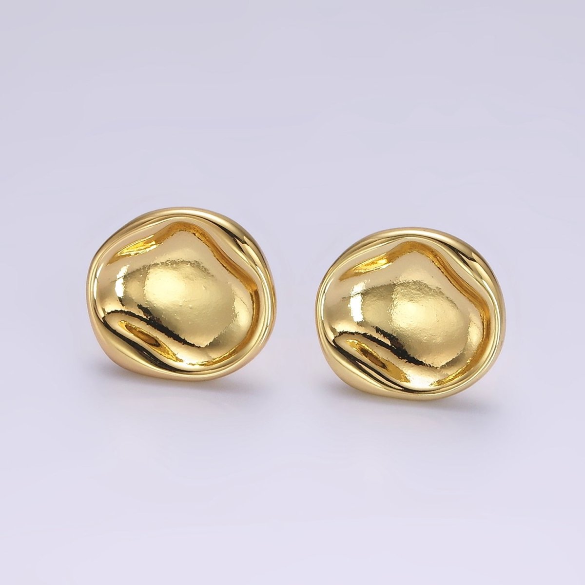 14K Gold plated Stamped Dome Molten Round Stud Earrings | AE941 - DLUXCA