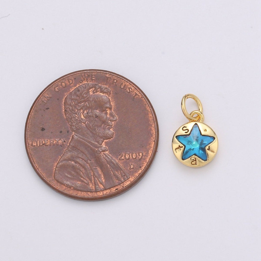 14K Gold plated Star Charm, Dainty Blue Star Charm for Necklace Bracelet Earring Component C-814 - DLUXCA